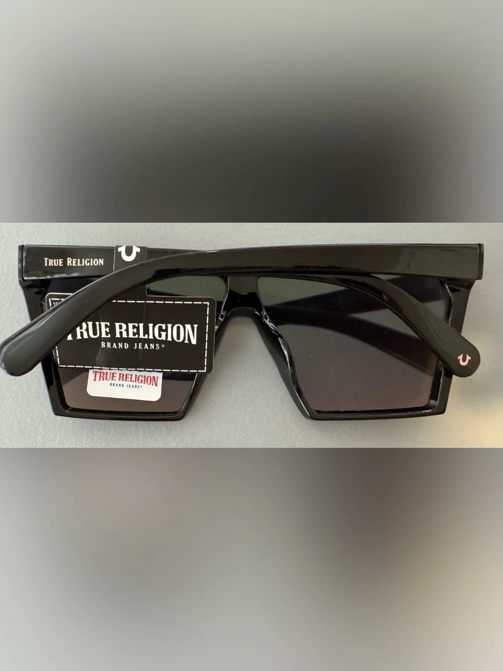 True Religion Mirrored oversized Shield Sunglasses - Green/Blue/Purple gradient